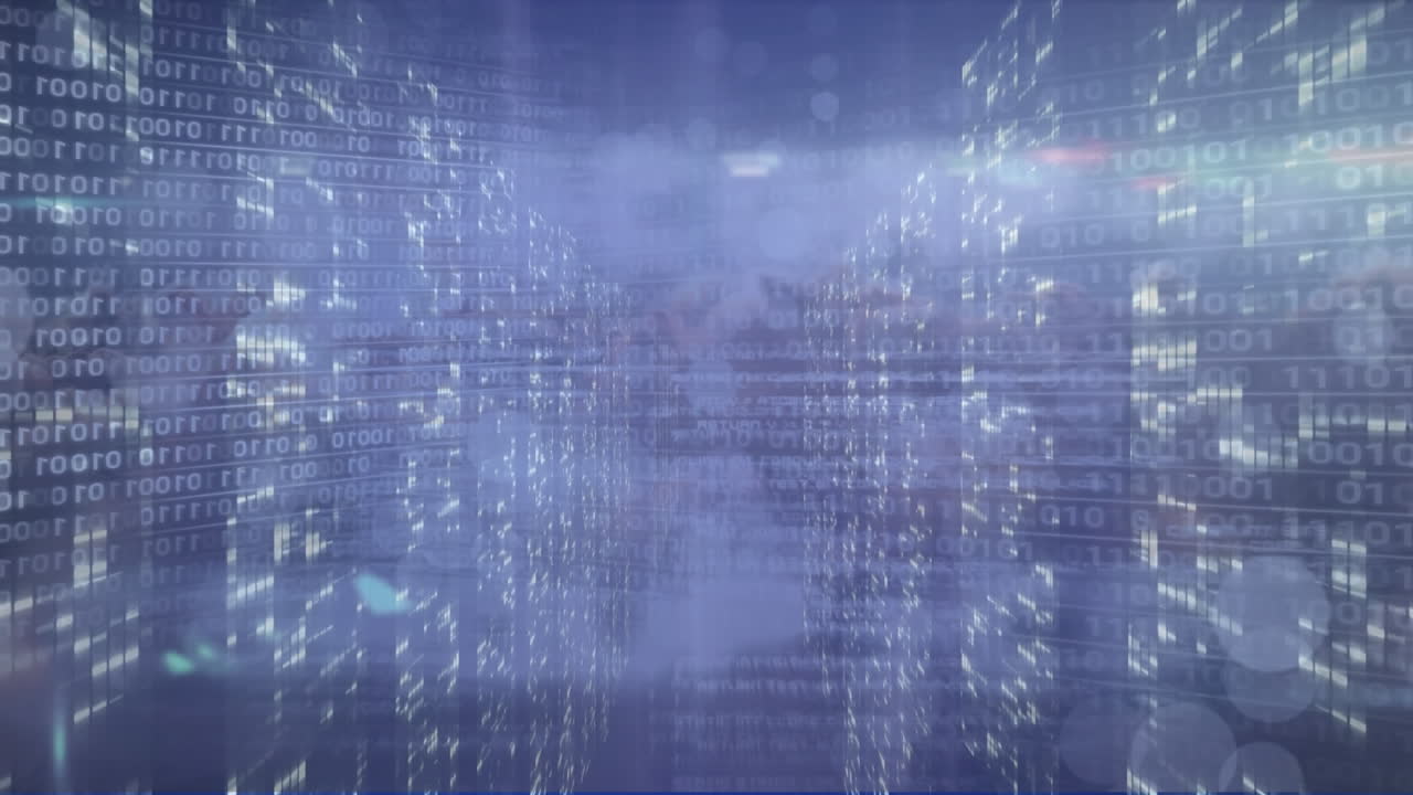 Animation of binary coding data processing over computer servers