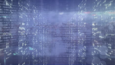 animación del procesamiento de datos de codificación binaria a través de servidores informáticos