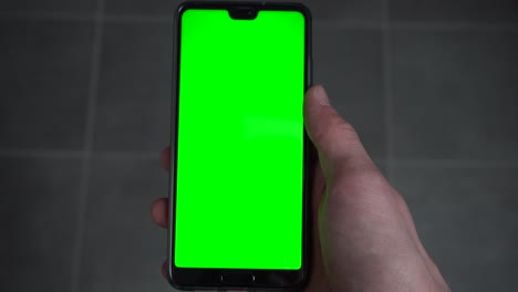 a person holding a phone with a green screen