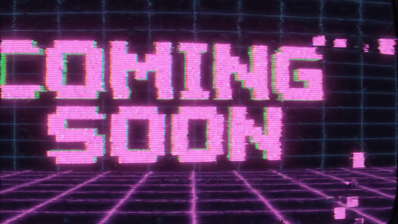 A Nostalgic Glimpse of a Retro Sci-Fi Display Featuring a 'Coming Soon' Announcement in a Vibrant Pixelated Design on a Classic Monitor Screen