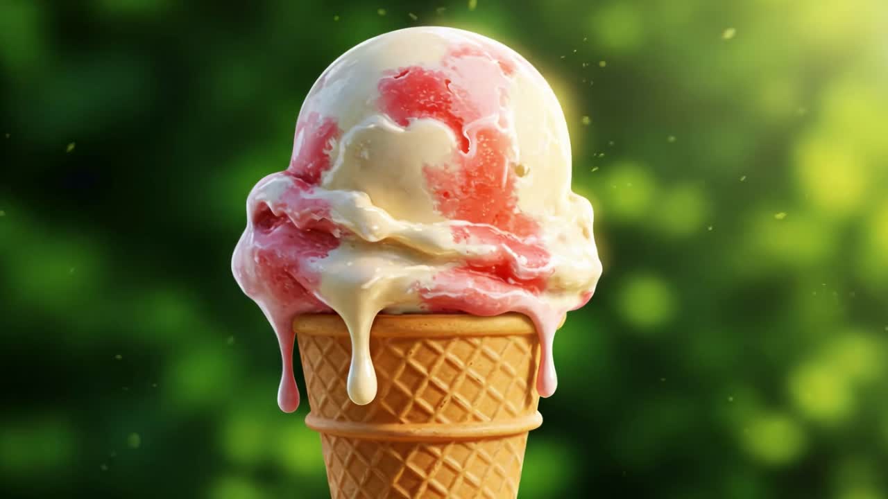 On a warm, sunny afternoon, I savored a delightful ice cream cone topped with delicious, melting strawberry goodness