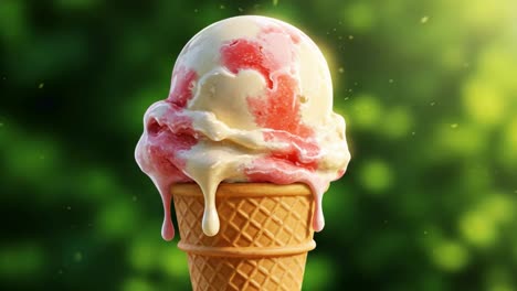 on a warm, sunny afternoon, i savored a delightful ice cream cone topped with delicious, melting strawberry goodness