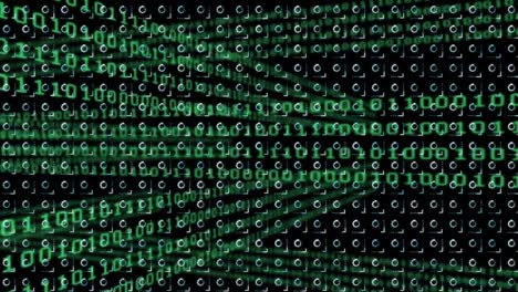 animation of rows of pattern spinning over binary coding and data processing