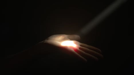 woman touches a ray of light