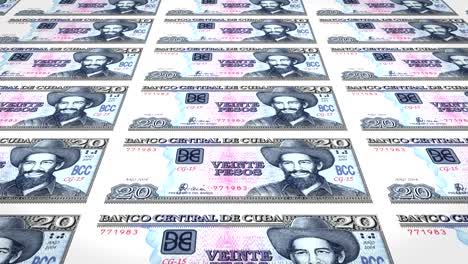 banknotes of twenty cuban pesos of central bank of cuba, cash money, loop