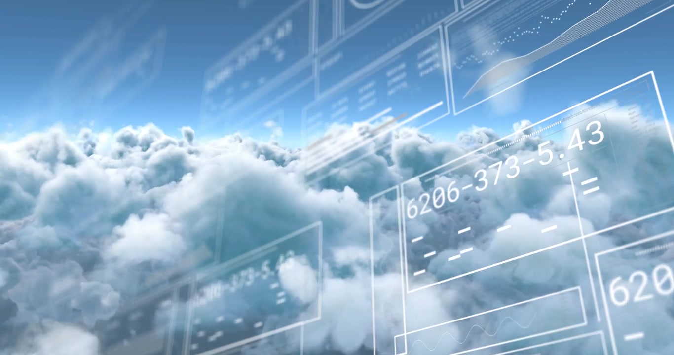 Digital Data Interface Overlaid on Aerial View of Clouds