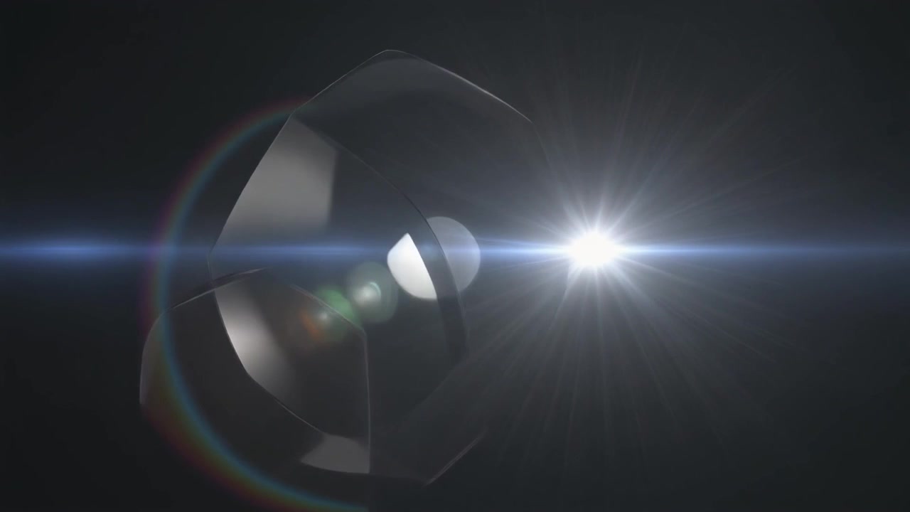 Abstrakt roterende glasform med linseflare-effekt