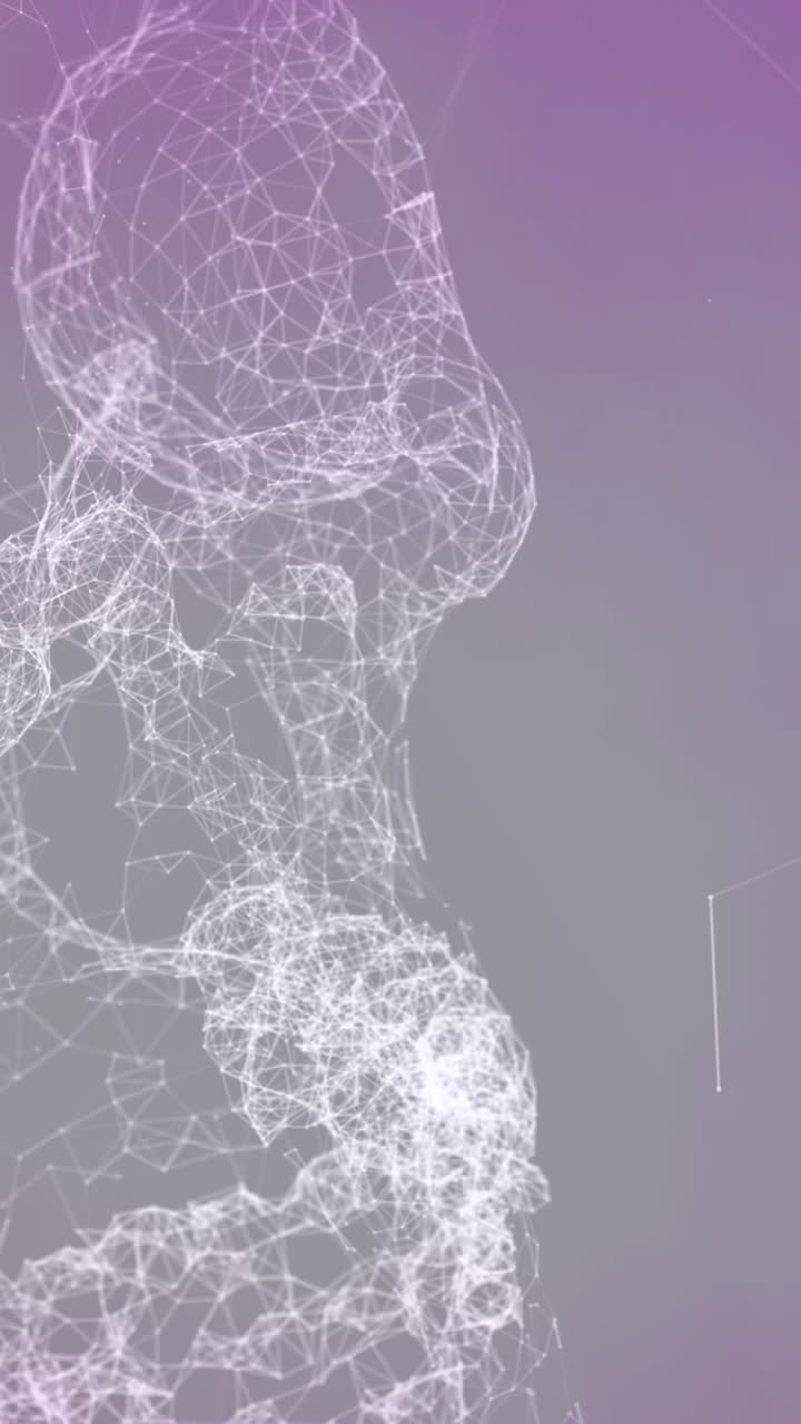 animación digital de la red de conexiones que forman un cráneo humano contra un fondo de gradiente púrpura