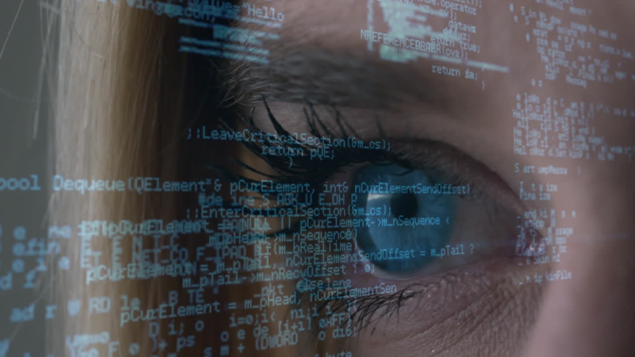 animación del procesamiento de datos sobre el rostro de la mujer