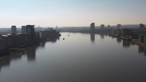 London,-United-Kingdom,-UK-04-03-2020:-Aerial-view-of-the-Thames-in-London