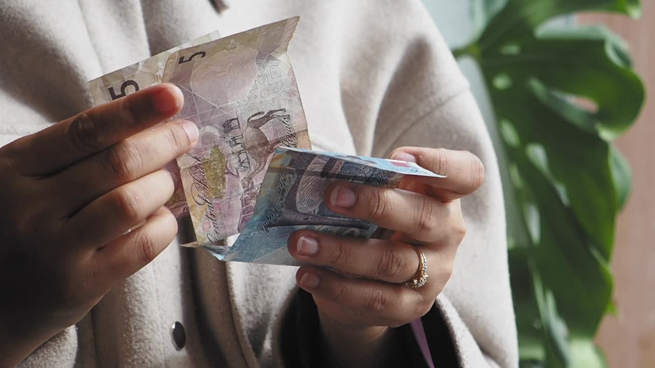 Nærbillede af hænder, der tæller pengesedler