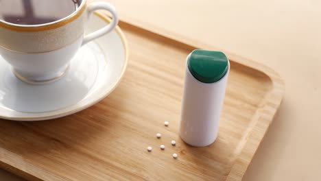 sweetener and tea on a tray