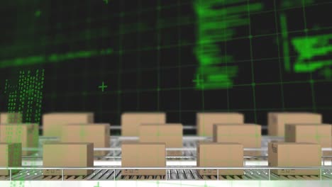 data processing over grid network against multiple delivery boxes on conveyor belt