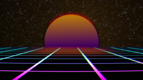 Abstract-80s-Retro-Neon-Grid-with-Sunset-and-Stars-Perfect-Loop