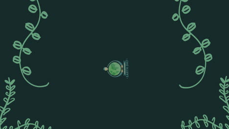 animación de un hombre sosteniendo un globo y plantas sobre un fondo negro