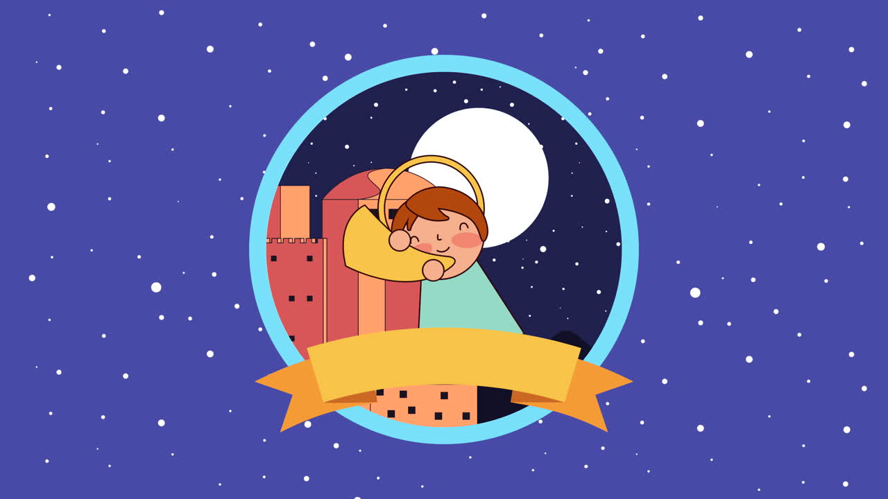 pequeño ángel lindo en el pesebre de la noche personaje