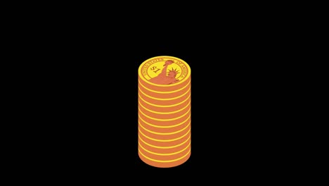 stacks of gold coins. isometric loop animation in alpha channel. 4k resolution.