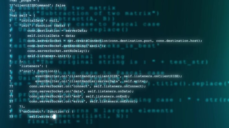 Programming technology and computer background digital software source code encrypted program