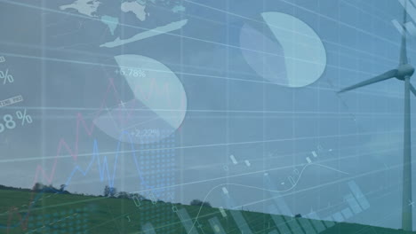 animation of financial data processing over wind turbine