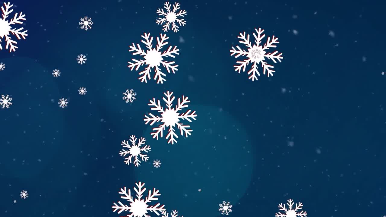 Animation of christmas snowflakes falling on blue background