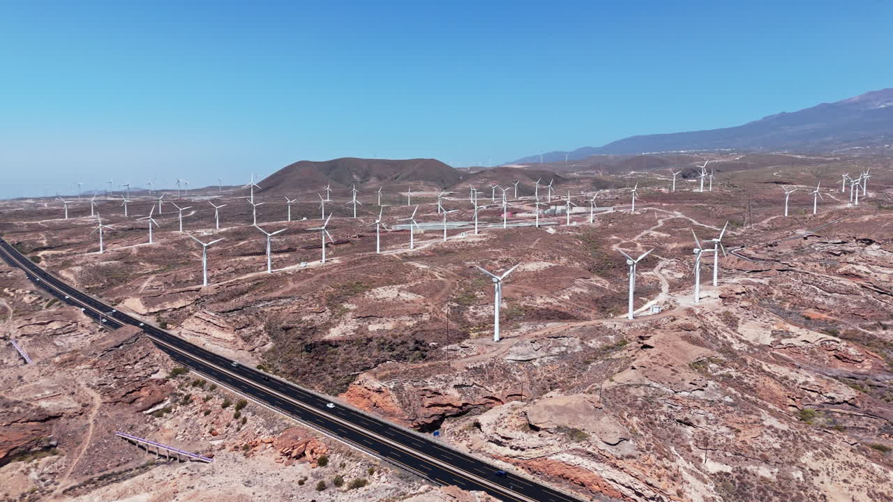 Aerial view of wind turbines in Tenerife, reflecting sustainable energy