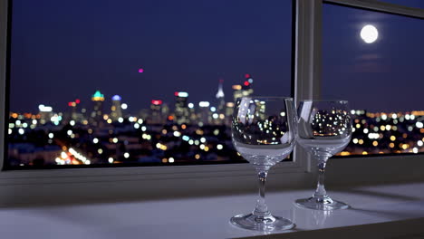 city night view with wine glasses