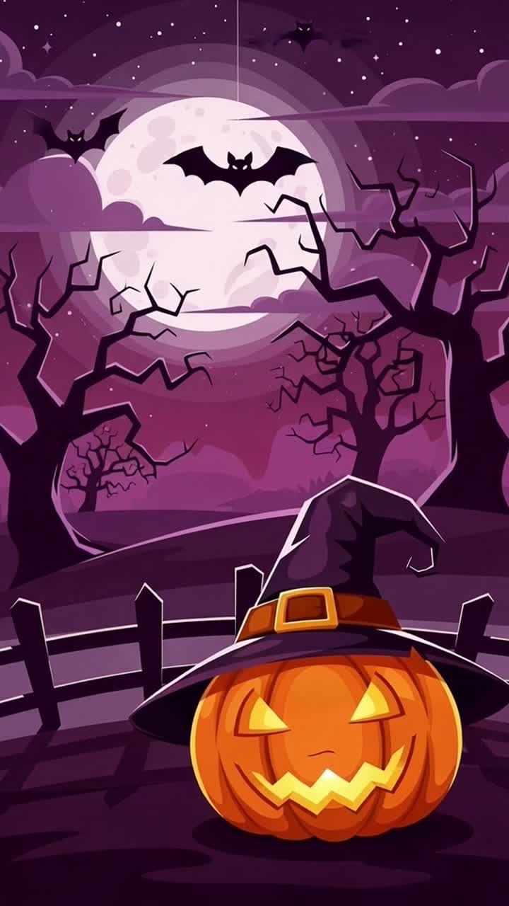 Scena spettrale di Halloween con una Jack-o'-lantern e un pipistrello
