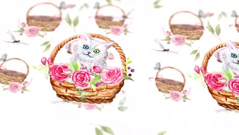 fondo abstracto con gatos y flores de acuarela dibujados a mano. imágenes de 4k de bucle sin costuras.