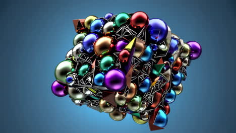 abstract composition of metallic spheres and geometric shapes