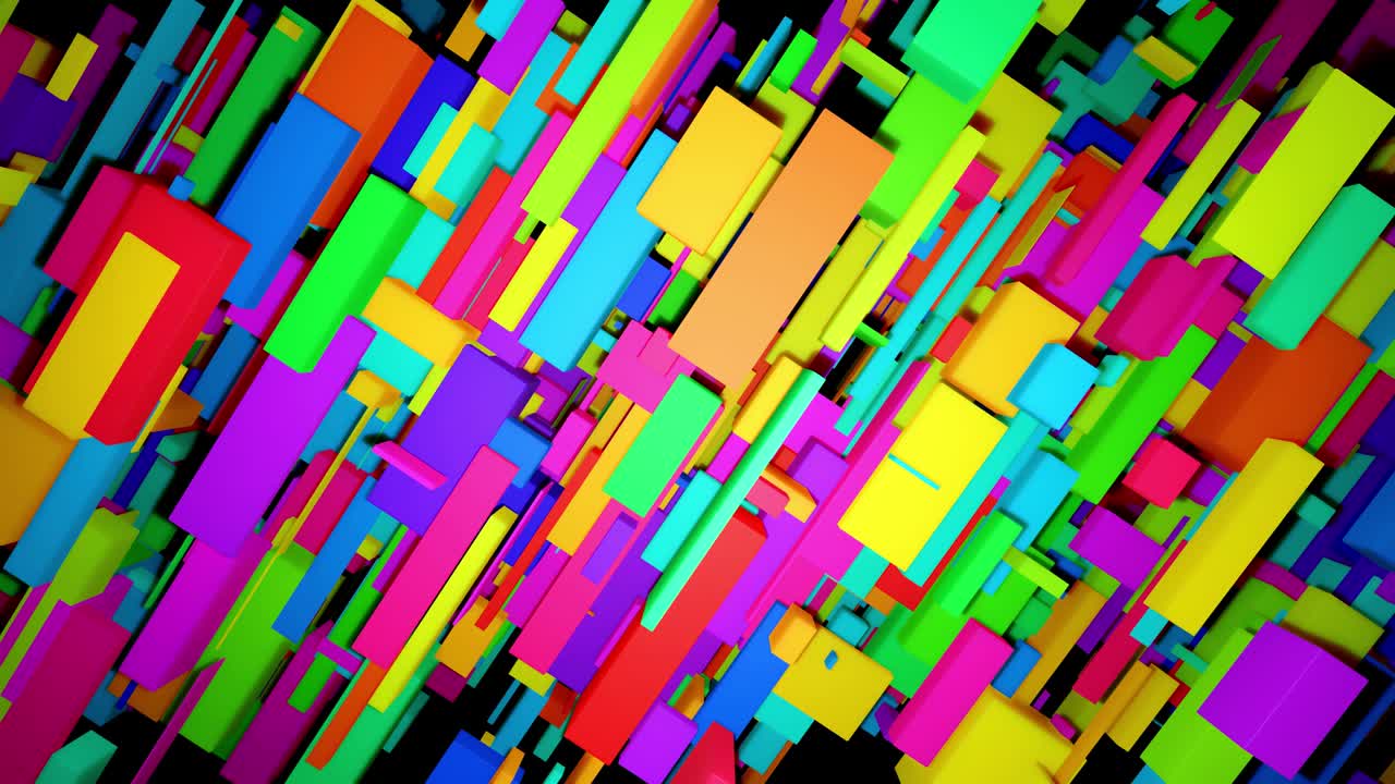 fondo abstracto de bucle de 4k con cubos o bloques multicolores cuadrícula en el aire y luces de neón. bloques como bombillas de neón parpadean al azar. diseño de movimiento de bucle vj bg para evento festivo, presentación, concierto