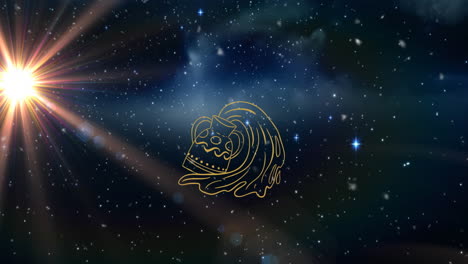 animación del símbolo del horóscopo de acuario sobre la nieve que cae y las estrellas