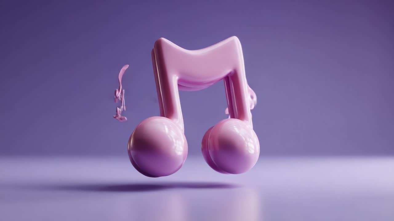 Vibrant Pink Music Note Design with Floating Musical Symbols, Capturing the Essence of Melody and Creativity in a Playful Cohesion of Color and Form