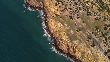 vibrant tropical coastline of vietnam with foamy sea waves, aerial top down view