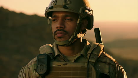 portrait of a soldier at sunset