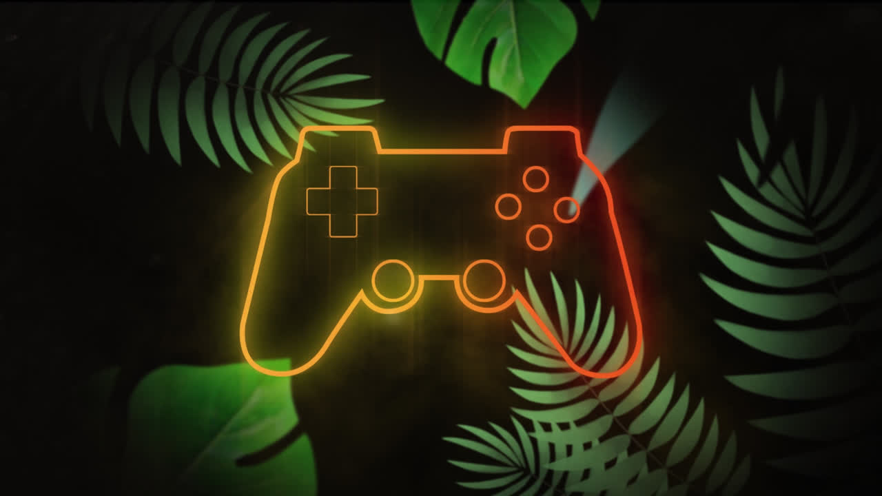 Animation of gaming console with plantation against black background