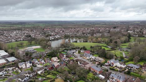 billericay essex ,uk streets with lake meadows park in background drone,aerial