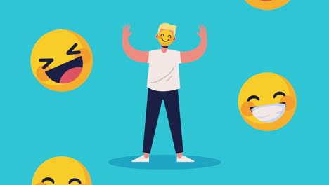 man wearing emoji face mask