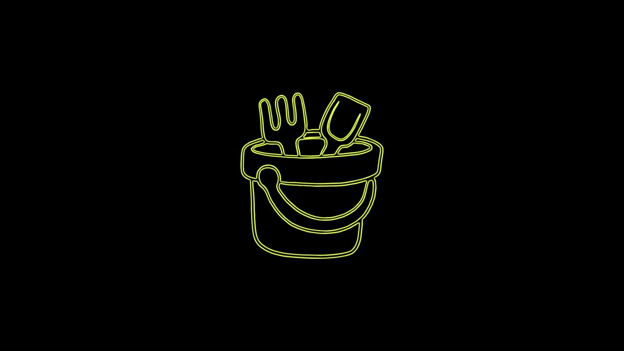 icono de cubo de verano de línea de neón brillante aislado en un fondo púrpura. animación gráfica de movimiento de video 4k