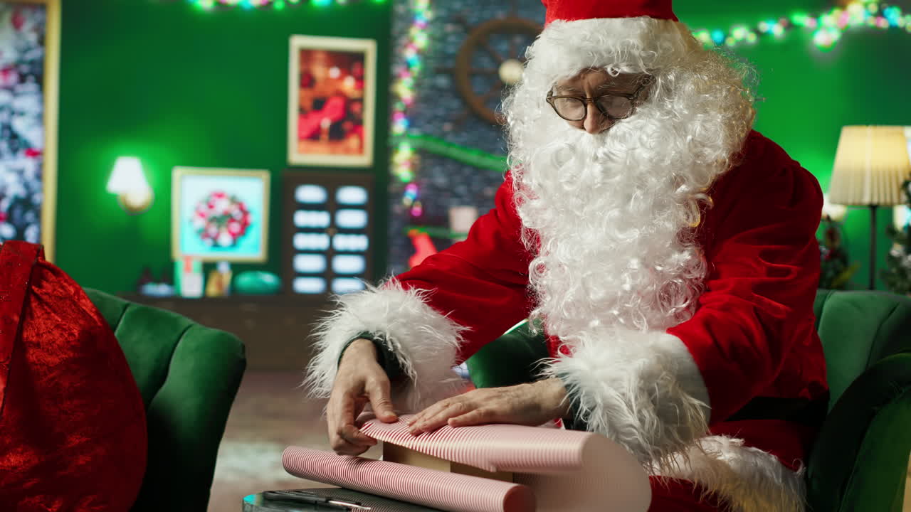 산타클로스가 크리스마스 선물을 포장하는 것