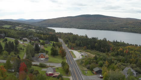 gorgeous drone shot looking over route 4 in rangeley maine