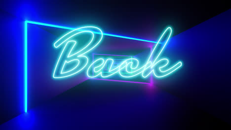 animation of back text in blue neon with colourful neon light beams moving on black background