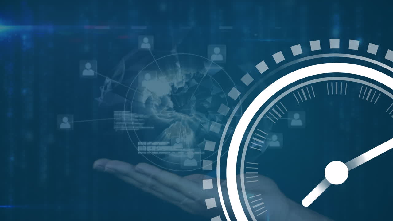 Animation of clock and globe over blue background