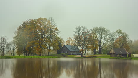 season weather change transition time lapse summer winter of house near tree and lake