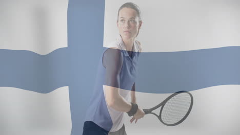 animation of flag of finland over caucasian female tennis player