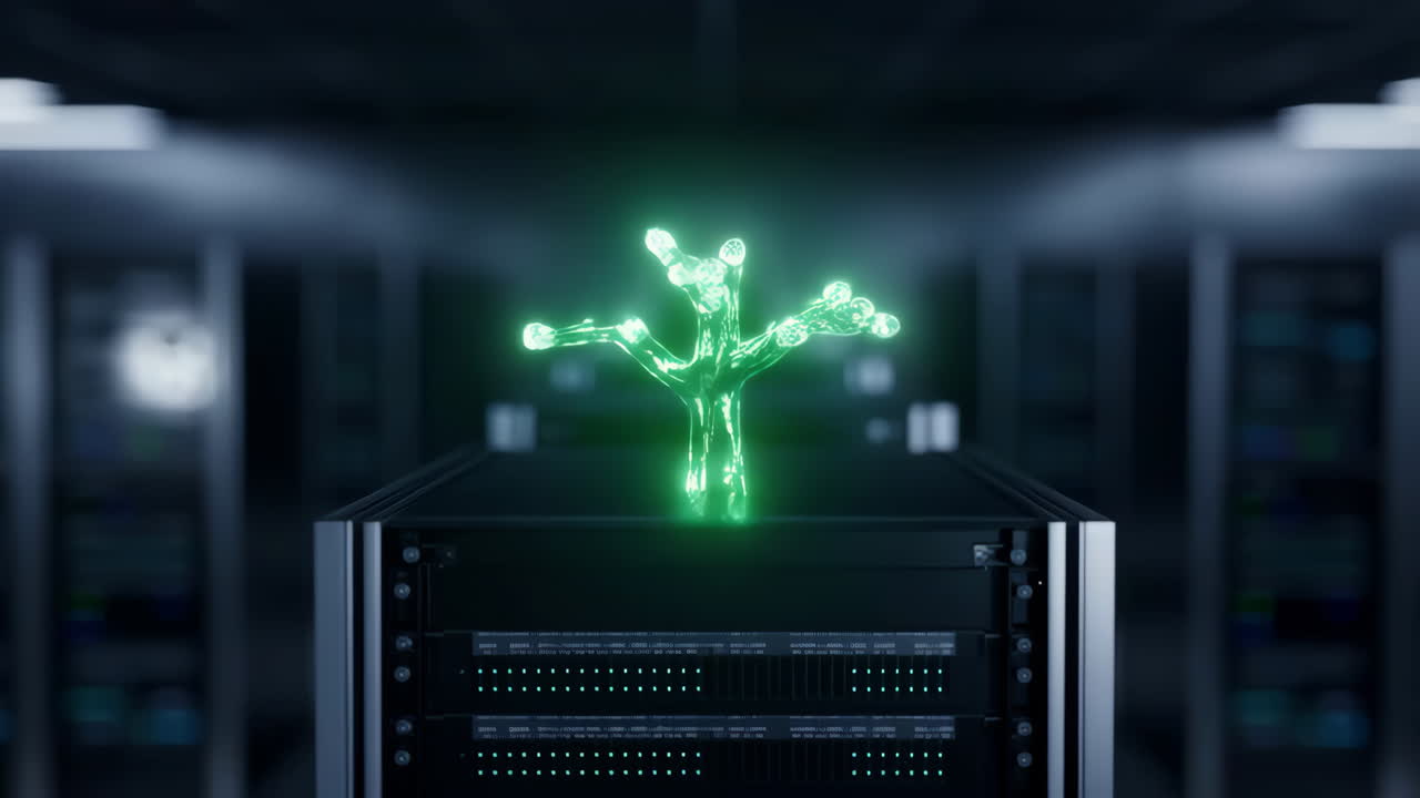 Digital Green Tree in Server Room