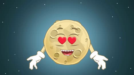 cartoon cute moon heart eyes love with face animation with alpha matte