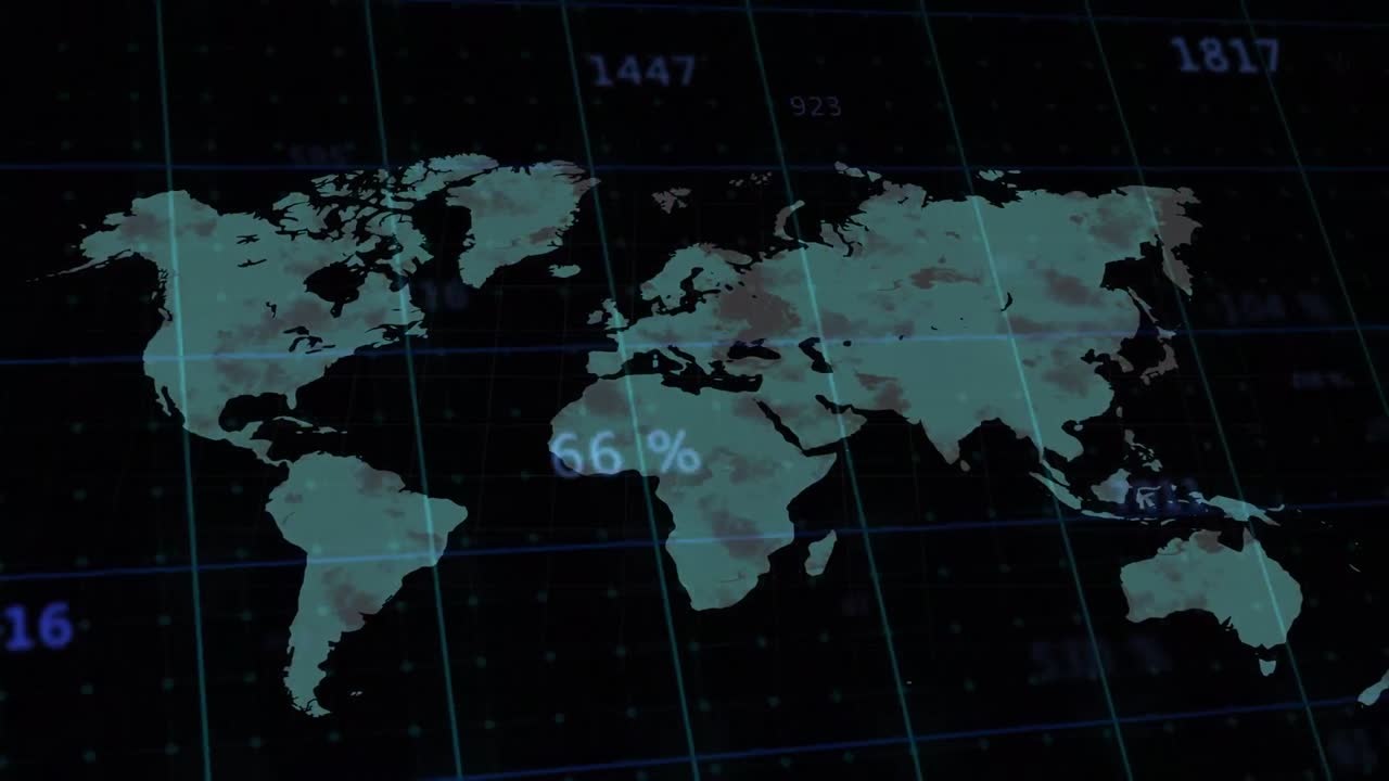 animación del procesamiento de datos sobre el mapa del mundo