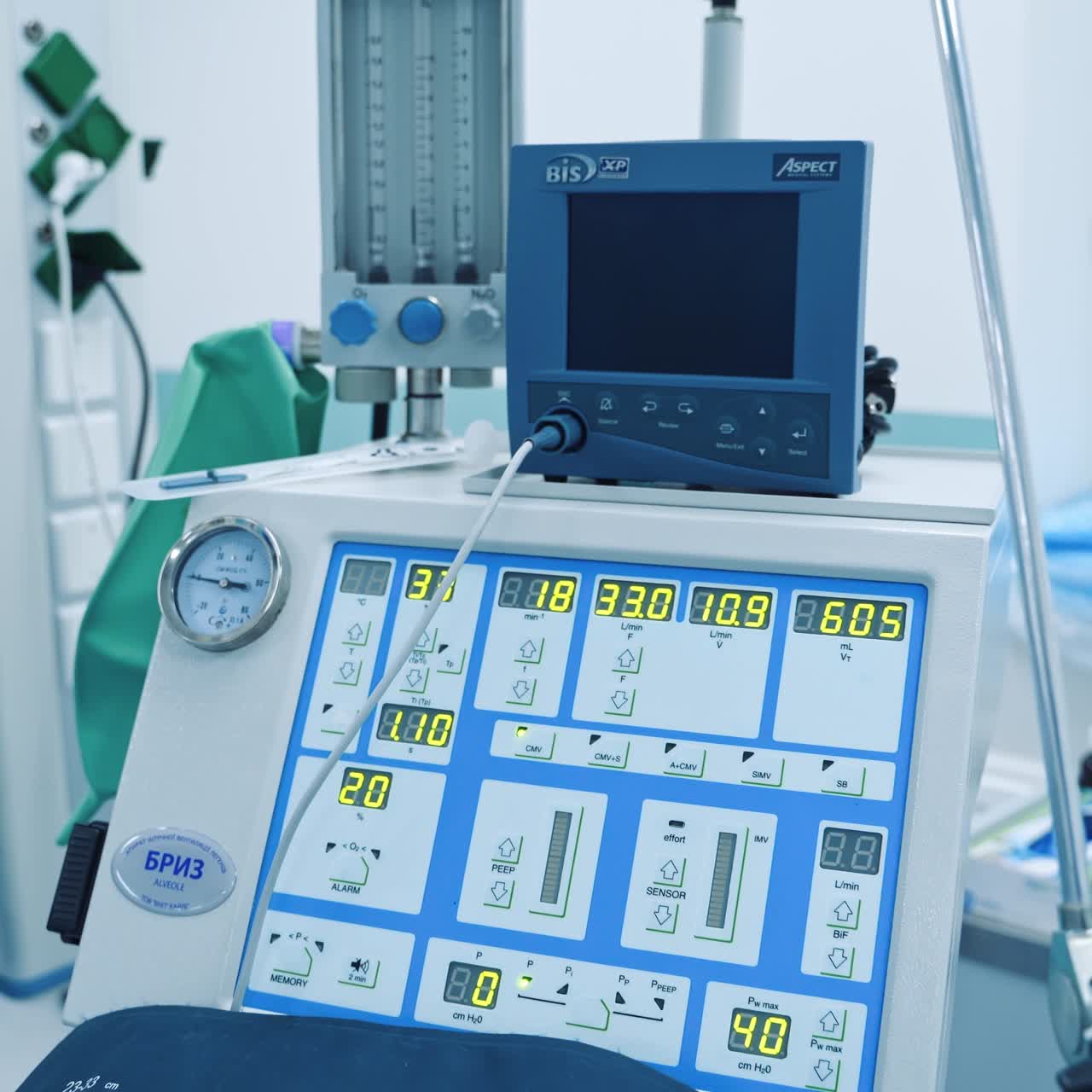 Artificial ventilation. Resuscitation department with modern equipment