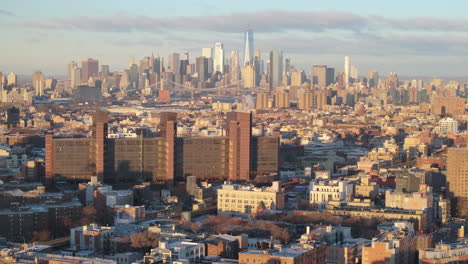 aerial view of new york city on a winter morning. shot in brooklyn