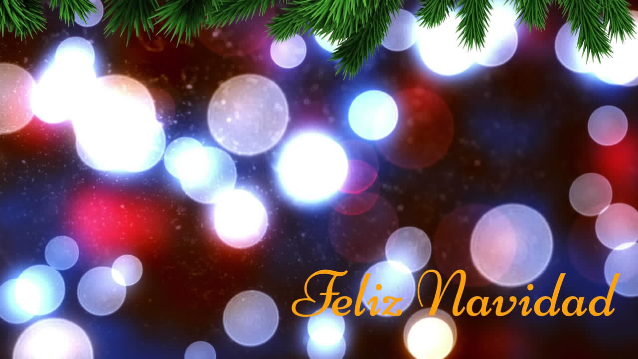 animación de ramas de árboles y banner de texto de feliz navidad contra manchas de luz